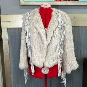 Rabbit Fur Coat with Suede Fringe - XS